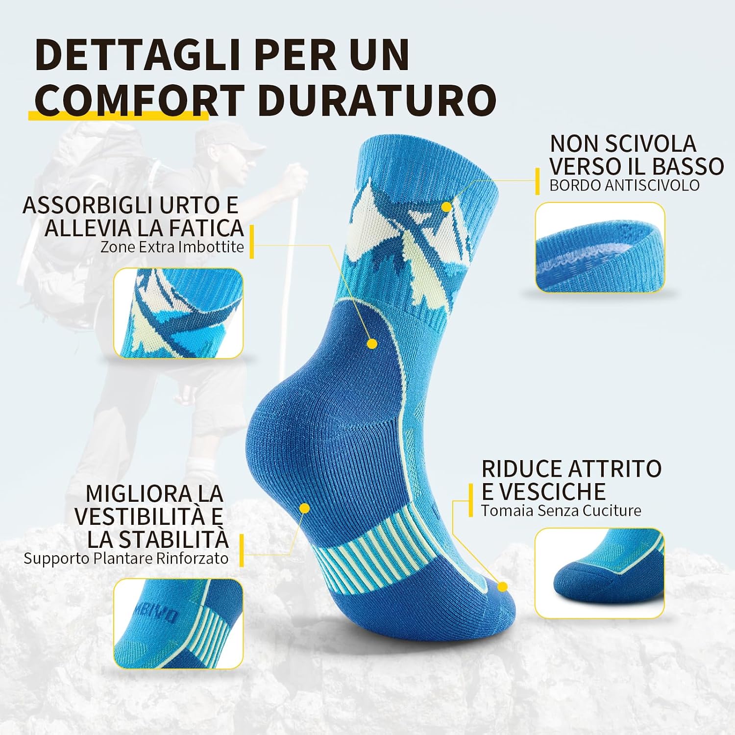 Detalle de CAMBIVO Calze Trekking Merino Lana Uomo Donna – Anti- Vesciche, Cushioned e Traspiranti (2 Paia)