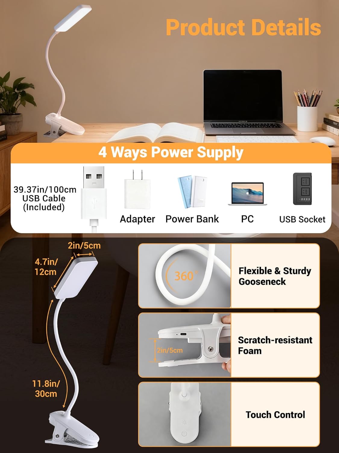 Thumbnail 6 de Clip on Light 450 Lumen Desk Lamp