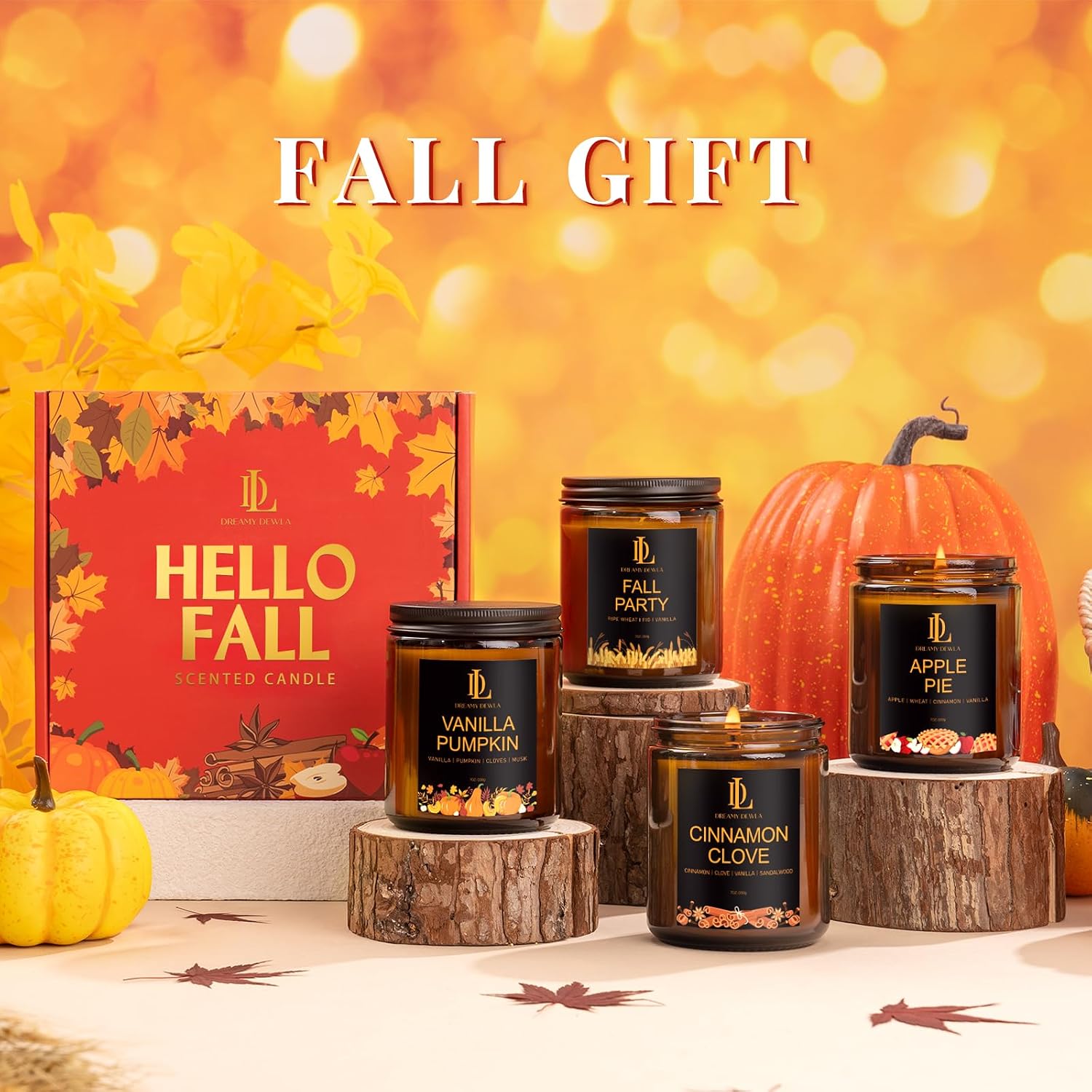 Detalle 2 de DL DREAMY DEWLA Fall Scented Candle Set, 4-Pack Soy Wax, Four Fall Scents