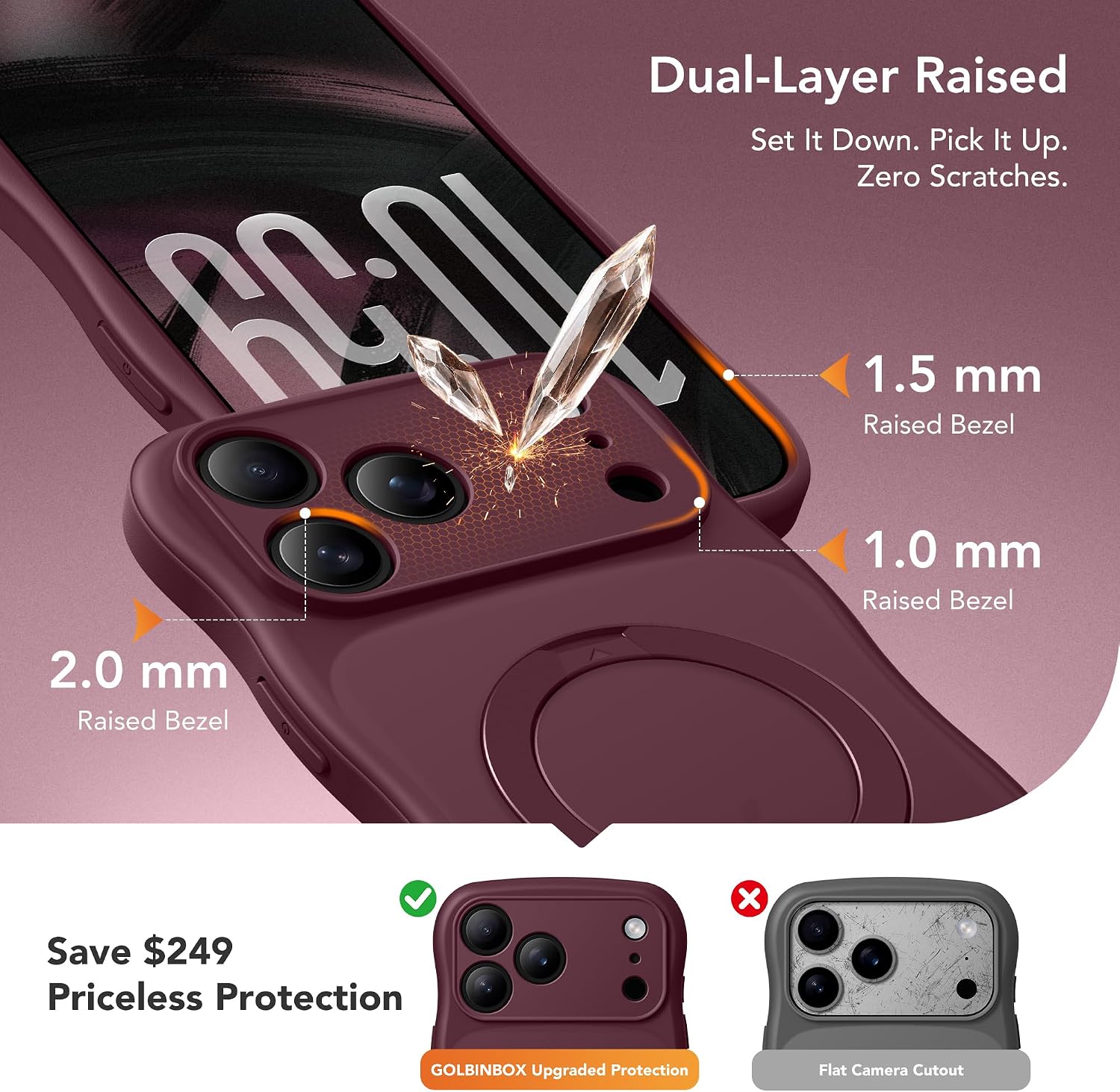 Detalle 2 de GolbinBox Burgundy Magnetic Case for iPhone 17 Pro Max & 18 Pro Max with Stand