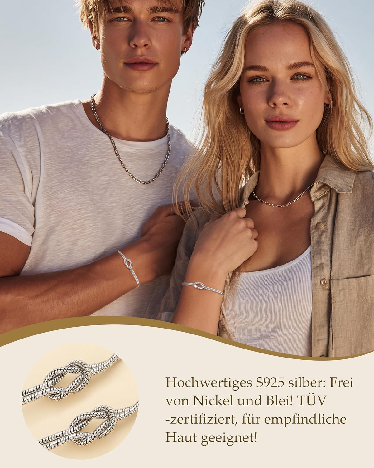 Thumbnail 3 de J.Fée 2er-Armband Damen Set (Silber 925 & 14K Knoten) – Partner-/Freundschaftsarmbänder