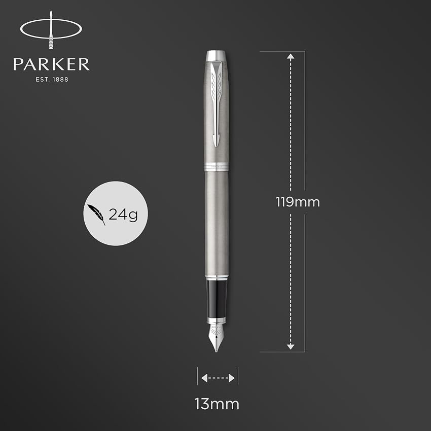Detalle 1 de PARKER IM Pluma Estilográfica 🌟 Acero Inoxidable y Tinta Azul