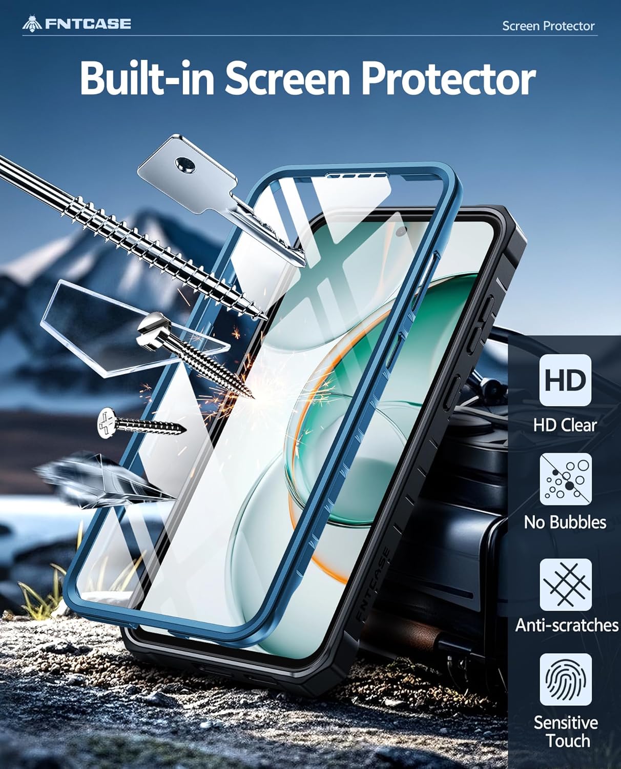 Thumbnail 4 de FNTCASE Military Grade Rugged Case for Samsung Galaxy A57 with Built-in Screen Protector & Kickstand (Blue)