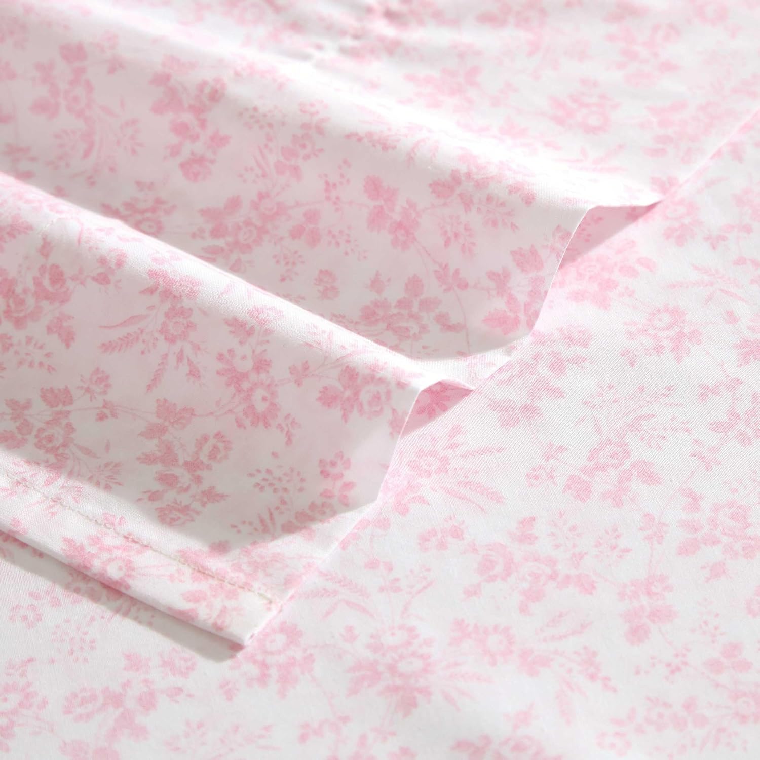 Detalle de Laura Ashley Twin XL Sheet Set - Crisp 100% Cotton Percale with Deep Pockets (Floral Toile Pink)
