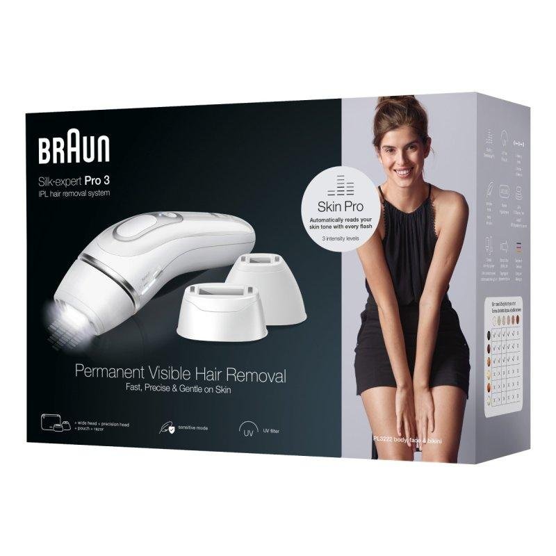 Detalle de Braun Silk-expert Pro 3 PL3222P, depiladora IPL con 3 cabezales y sensor de piel