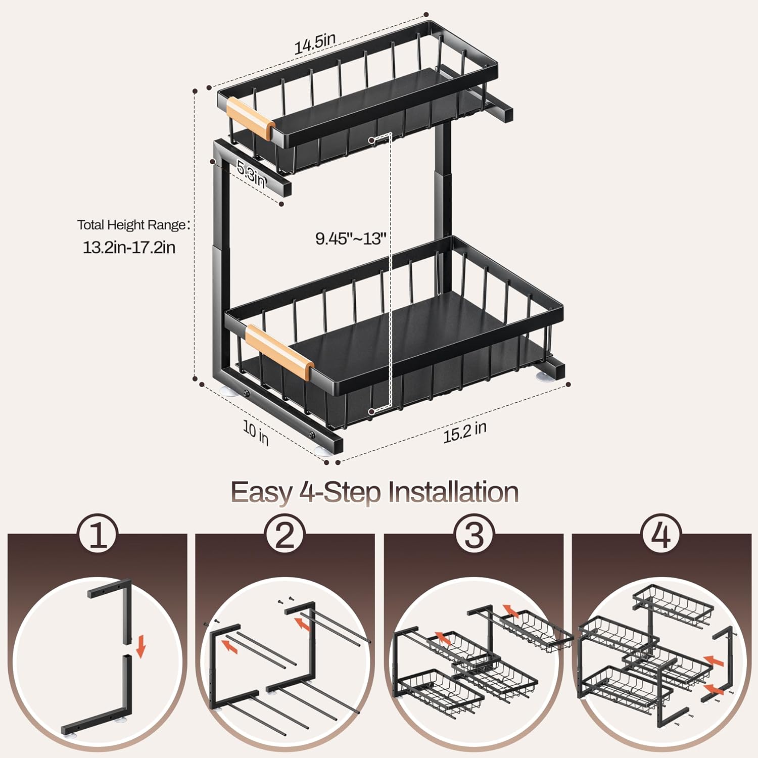 Detalle 2 de ADBIU 2-Tier Under Sink Organizer, 2 Pack ⚙