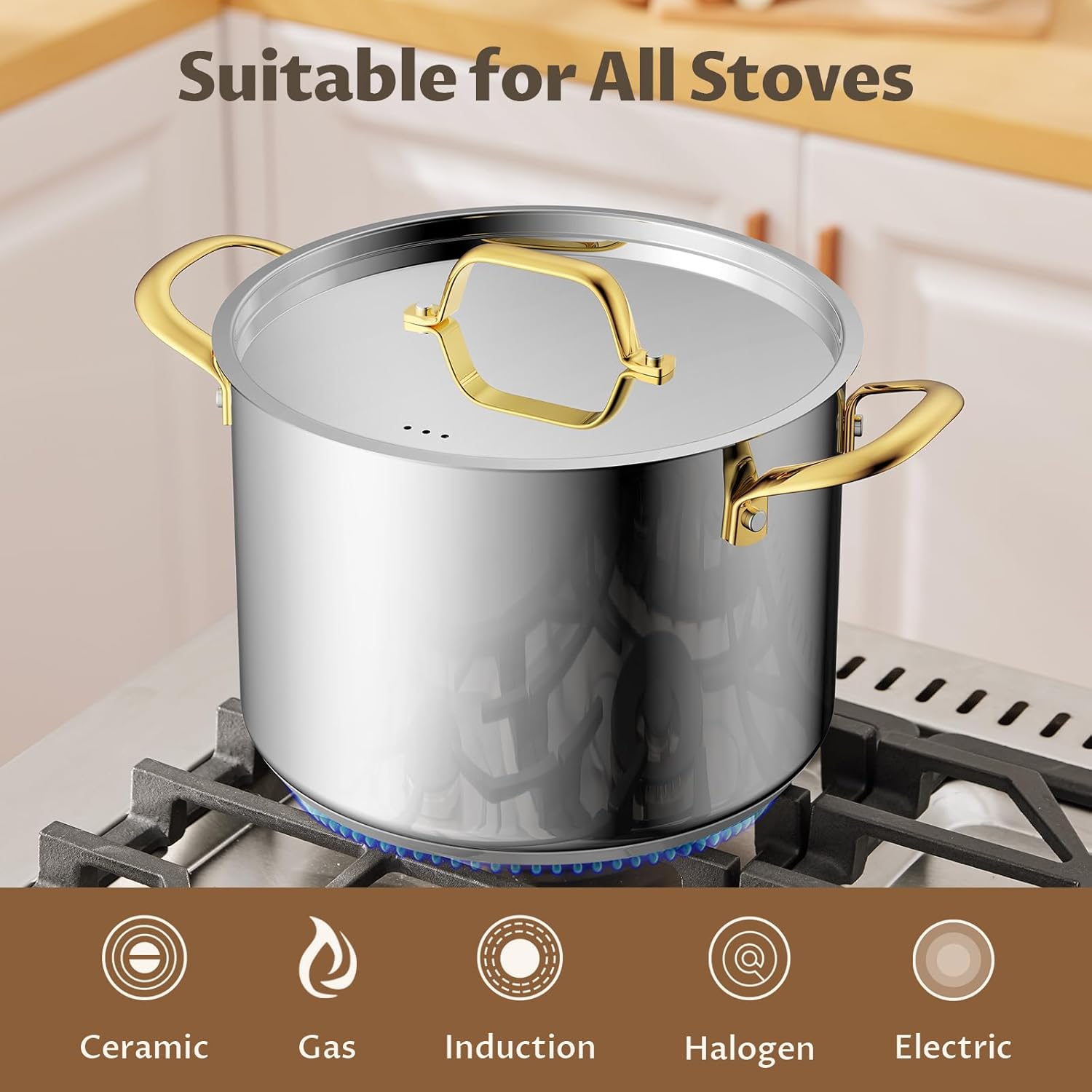 Thumbnail 3 de BEZIA 6-Quart Stainless Steel Stock Pot with 3-Ply Core