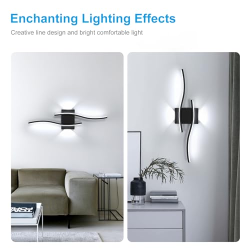 Detalle de Comely Aplique Pared Interior LED 20 W | 2250 lm, Negro | Luz Blanca Fría 6500K, 60 cm