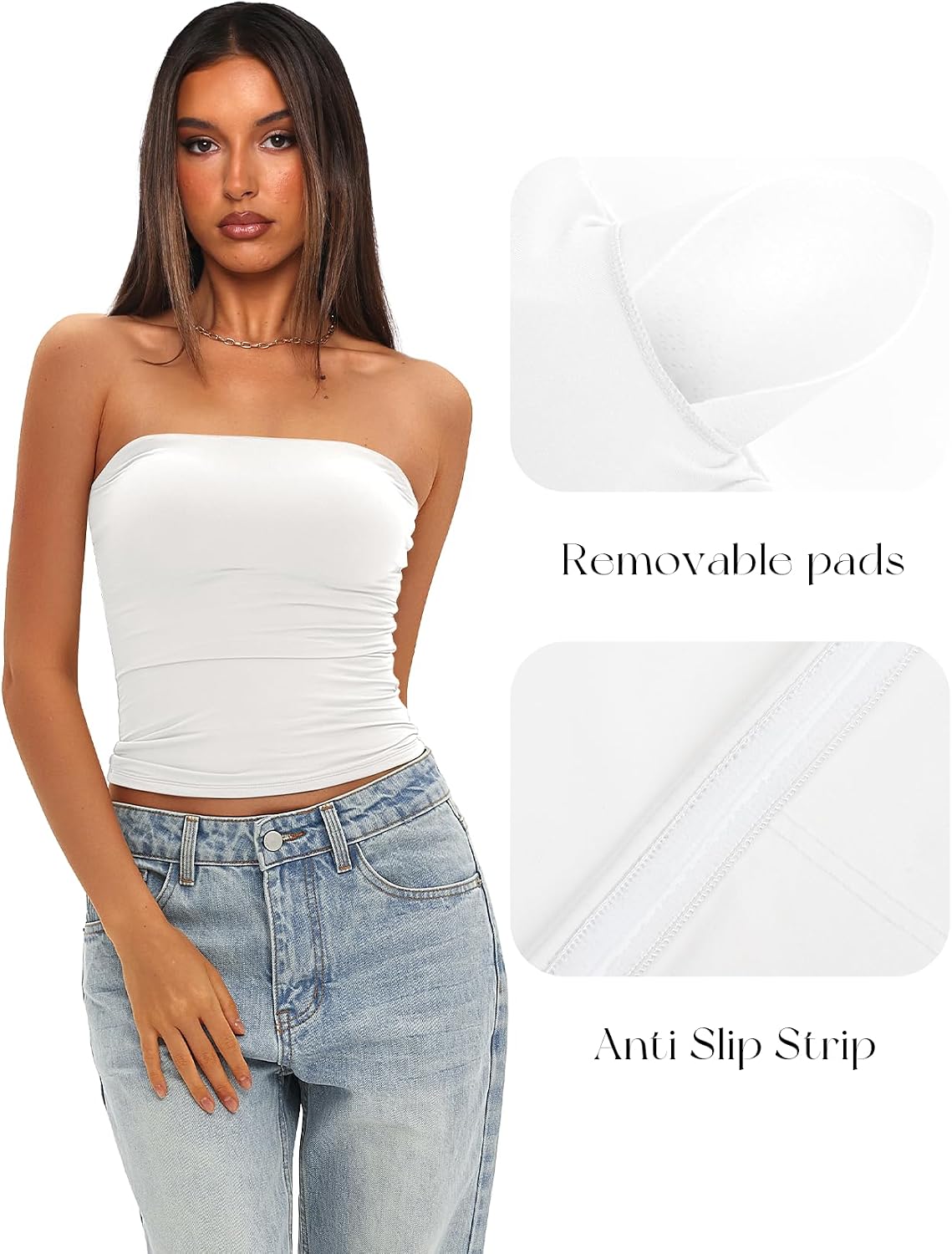 Detalle de Darong Women's Padded Tube Tops: Built-in Bra Strapless Bandeau