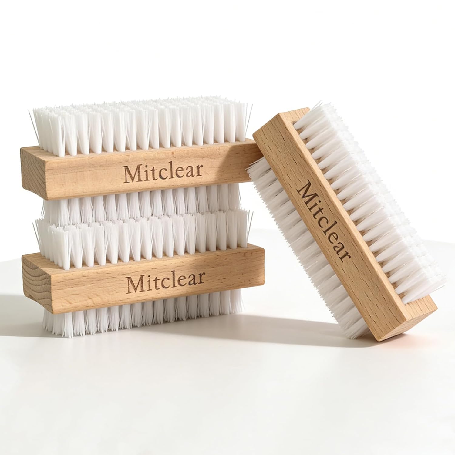 Detalle de Mitclear Nagelbürste Holz – 3er-Set, doppelseitig mit harten Borsten für Nägel, Hände und Füße