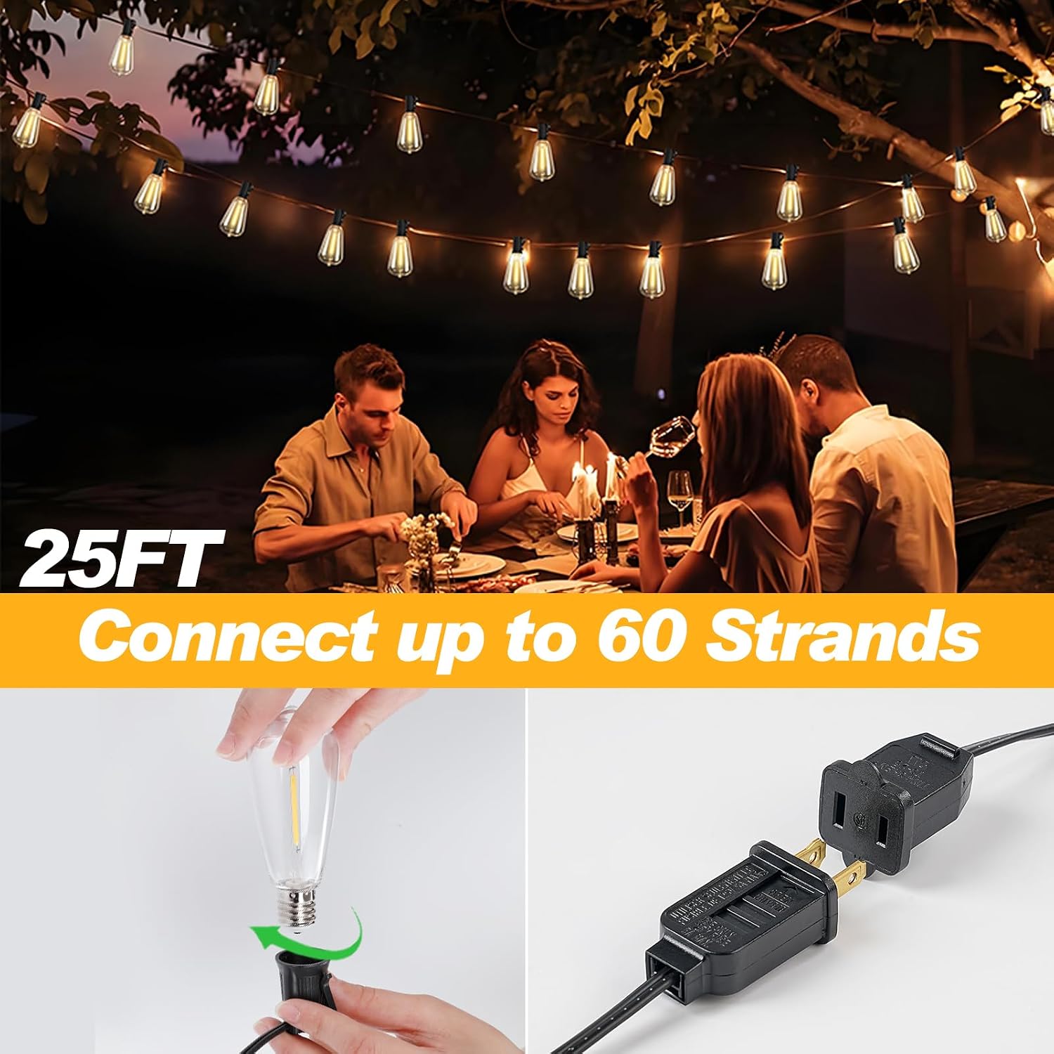 Detalle 1 de Adirxon 100 ft Commercial Outdoor String Lights with LED Edison Bulbs 🎉