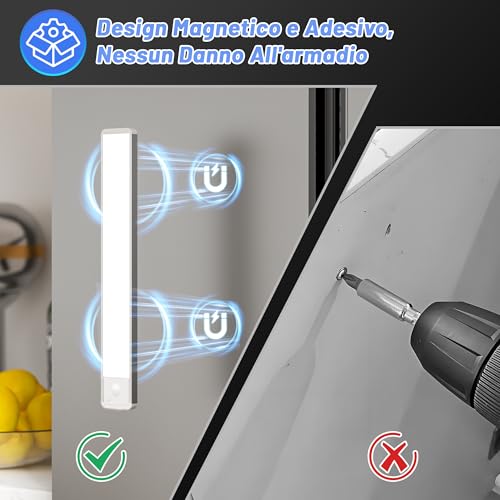 Detalle de GWULC Luce LED Sottopensile Cucina Luci - Armadio Lampada Sensore Movimento