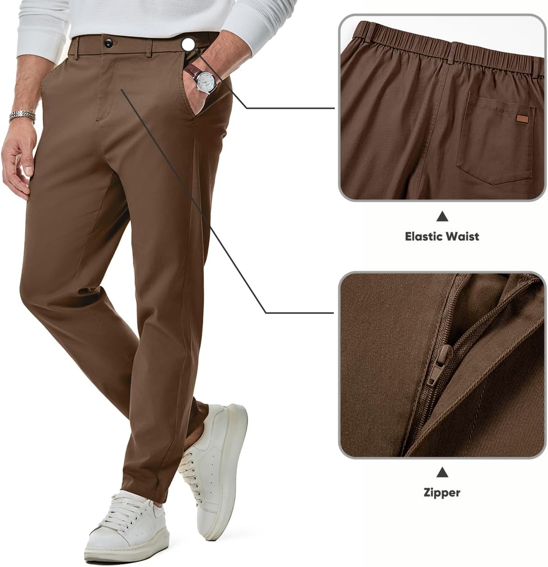 Detalle 2 de JMIERR Men's Chino Pants Tapered Casual Elastic Waist