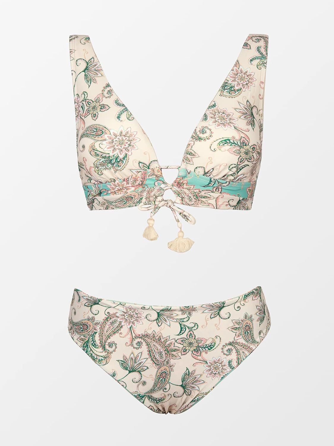 Thumbnail 5 de CUPSHE Ensemble bikini deux pièces pour femme – Col en V profond, auto-noué, motif cachemire, réversible – Taille moyenne