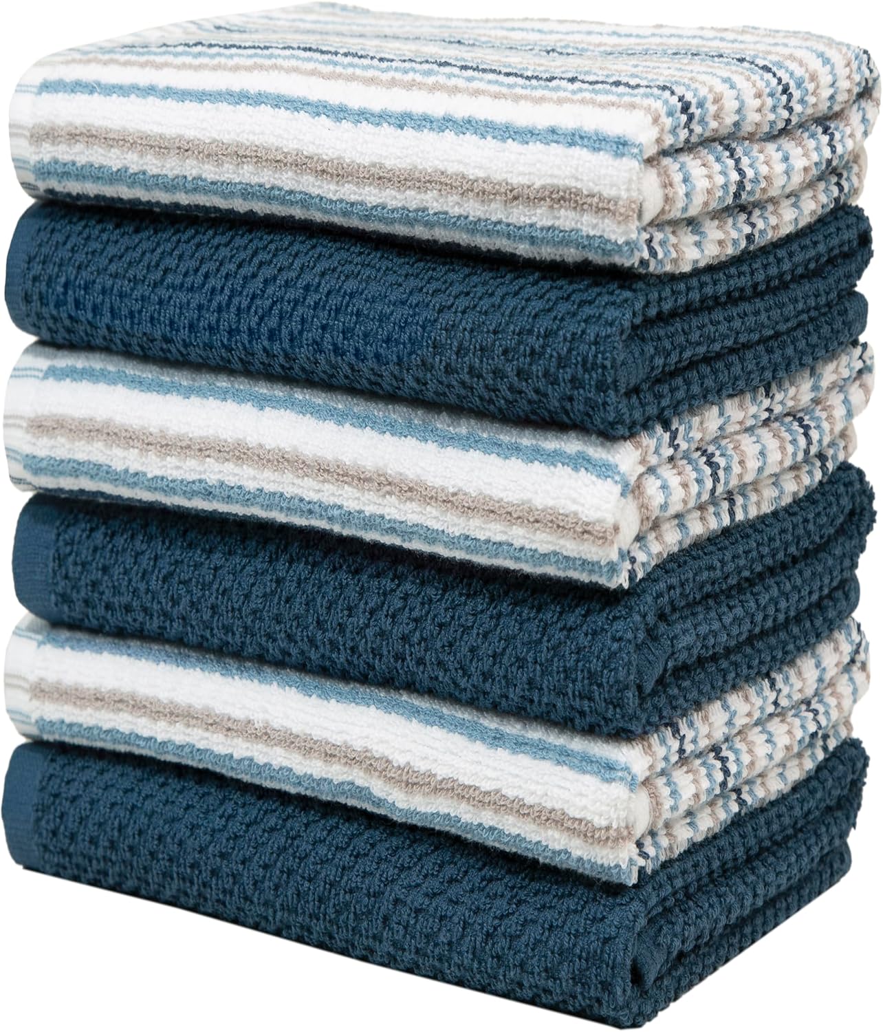 Detalle de Kitchen Towels 16x26 (6 Pack) - Large Cotton Dish Towels with Popcorn Stripe Design, 430 GSM, Blue