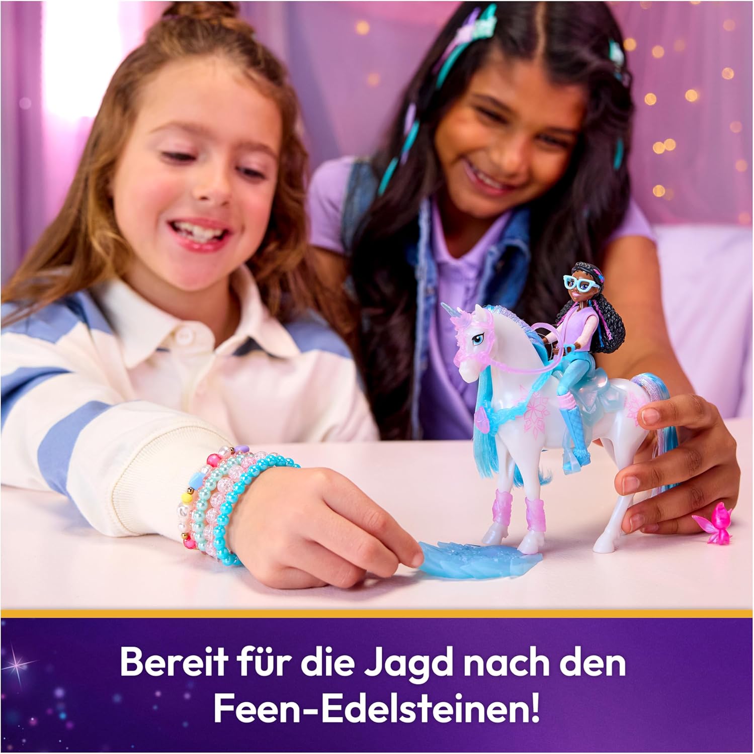 Detalle 2 de Unicorn Academy Glacier’s Gemstone-Abenteuer mit Layla – Originalfigurenset im EIS-Magie-Design, ca. 12,7 cm mit 13 Zubehörteilen