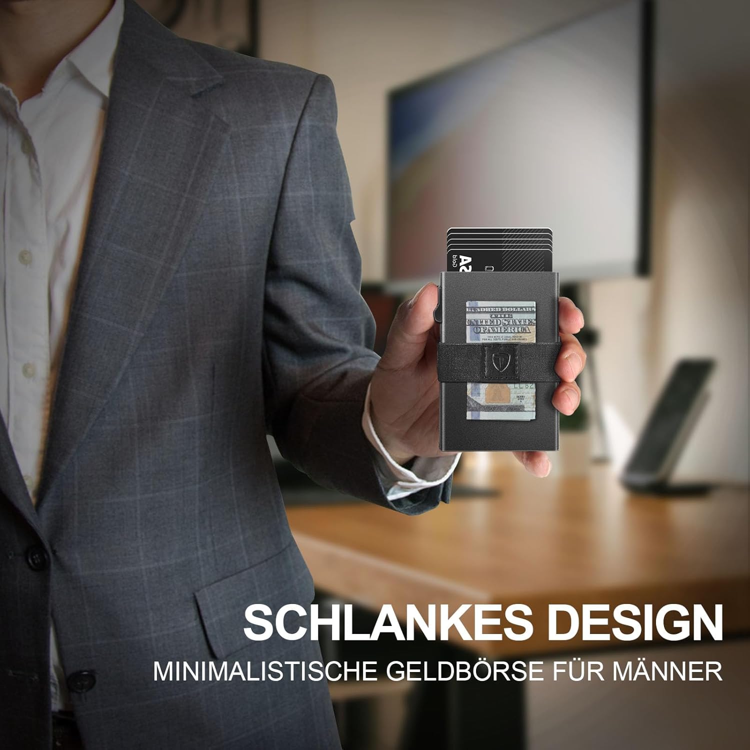 Thumbnail 1 de TOYFID Herren Kartenetui mit AirTag Steckplatz – 12 Karten, Aluminium, Grau