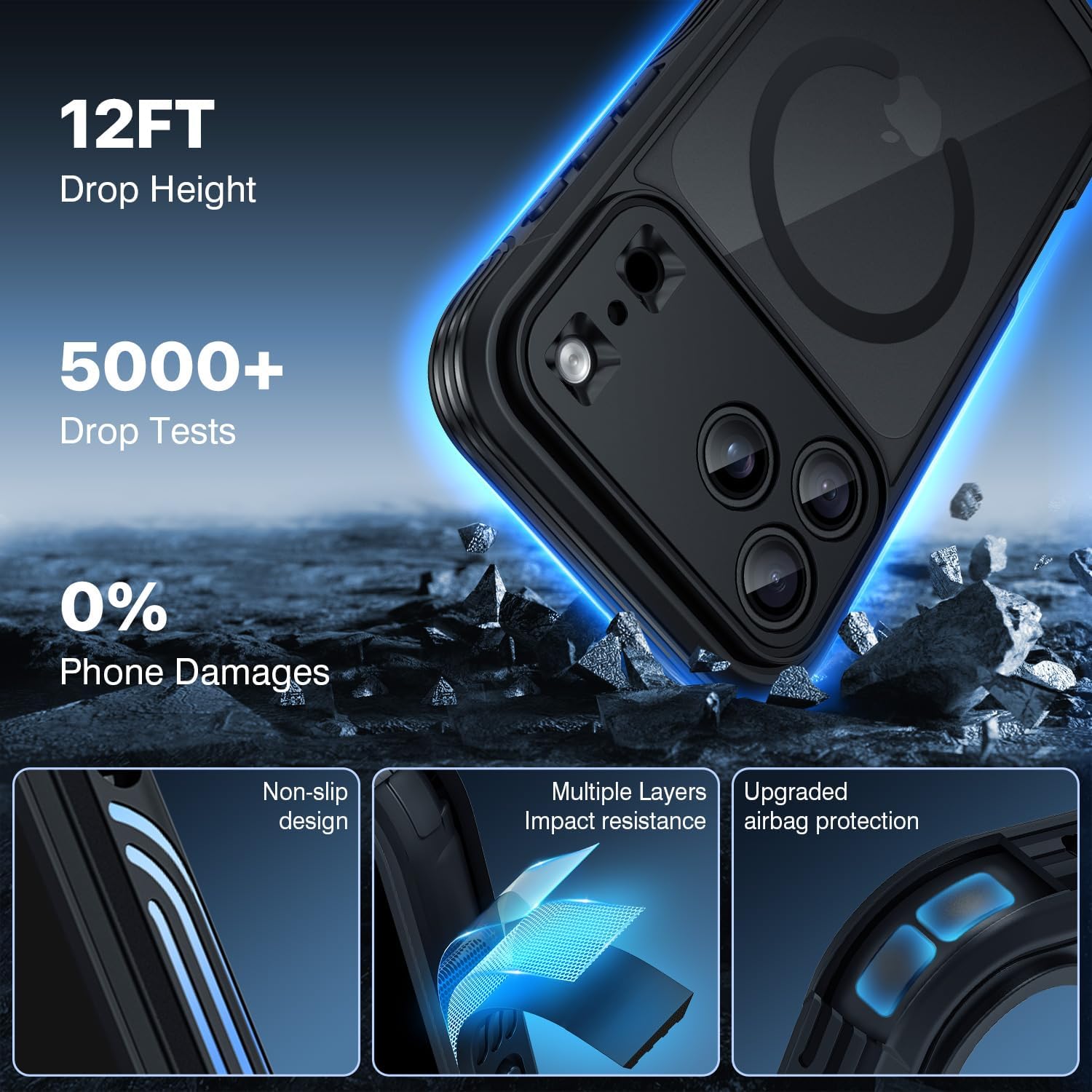 Detalle de CENHUFO 18promax-black Privacy Case for iPhone 17/18 Pro Max with MagSafe