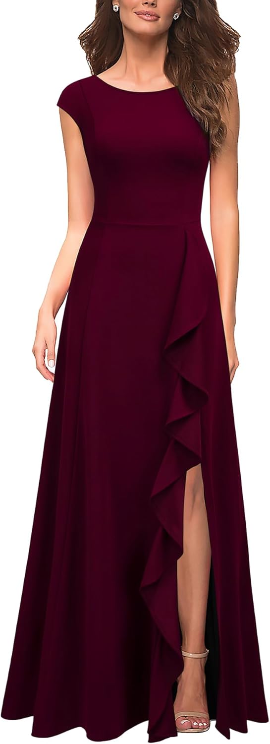 Thumbnail 5 de MUSHARE Women's Cocktail Dresses with Pockets, Ruffled Maxi with Split