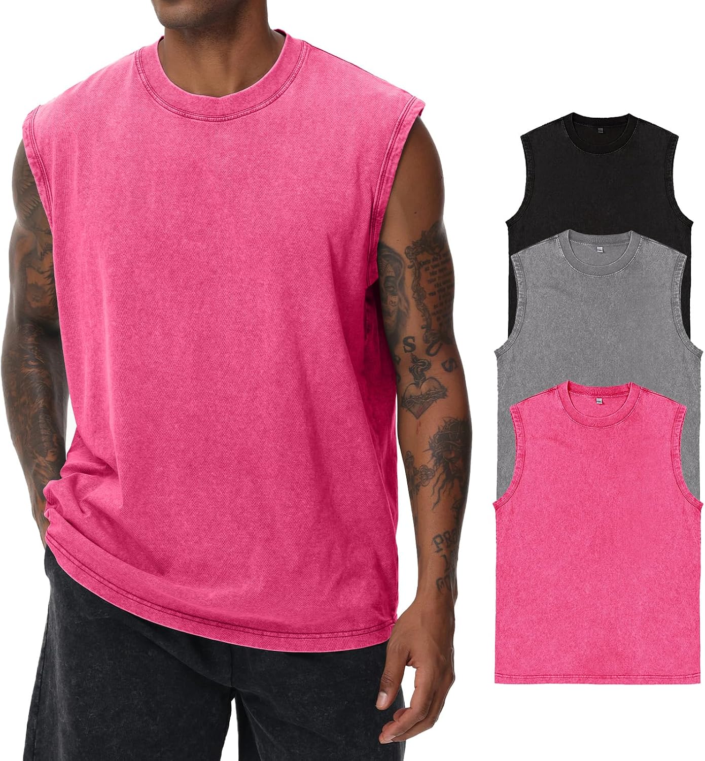 Thumbnail 6 de HOUZONIY Herren Kurzarm Sommer Shirt ärmellos – Fitness-Weste aus Baumwolle