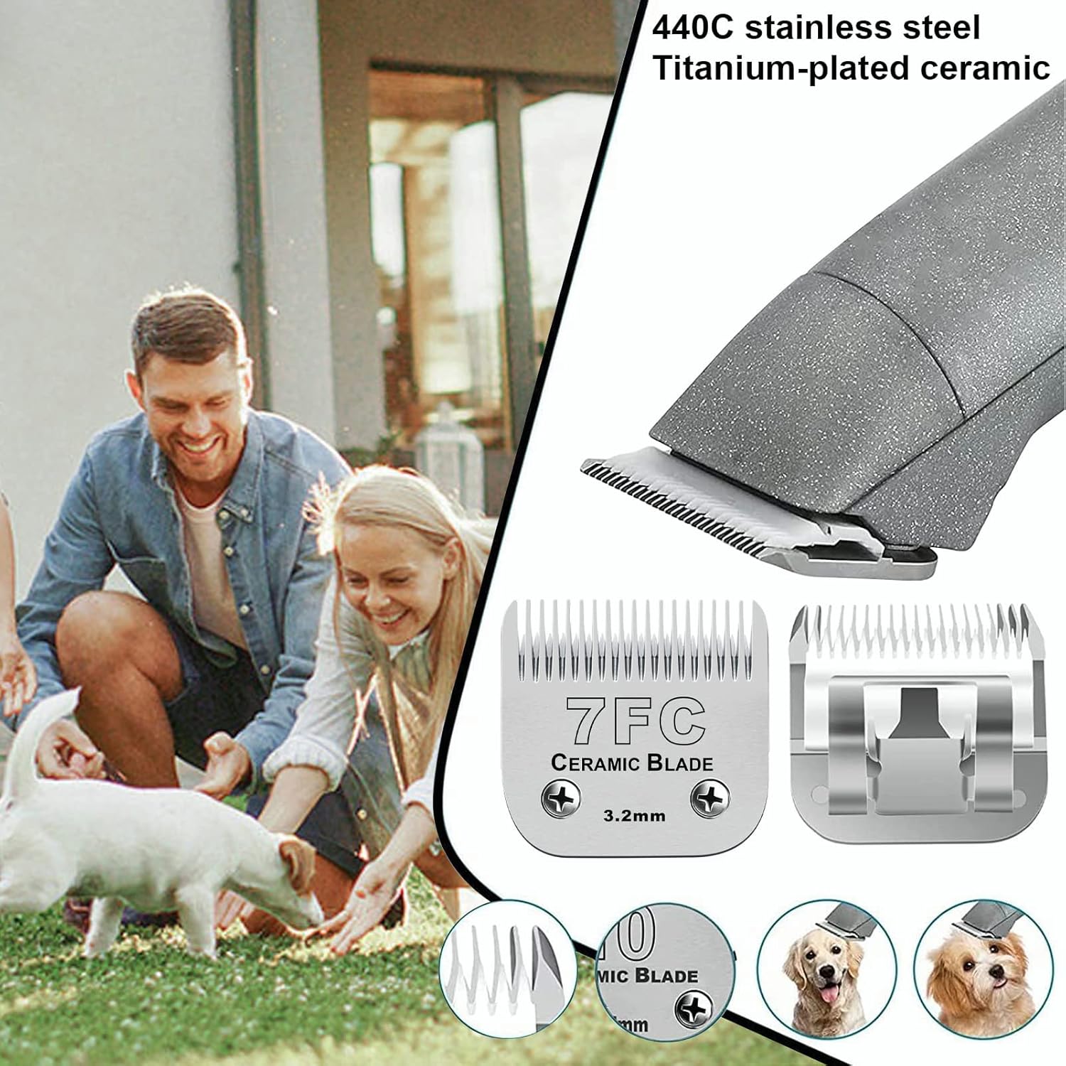 Thumbnail 1 de 2Pack #7FC detachable dog grooming clipper blades (7FC blade set) for Andis, Oster A5 and Wahl KM series