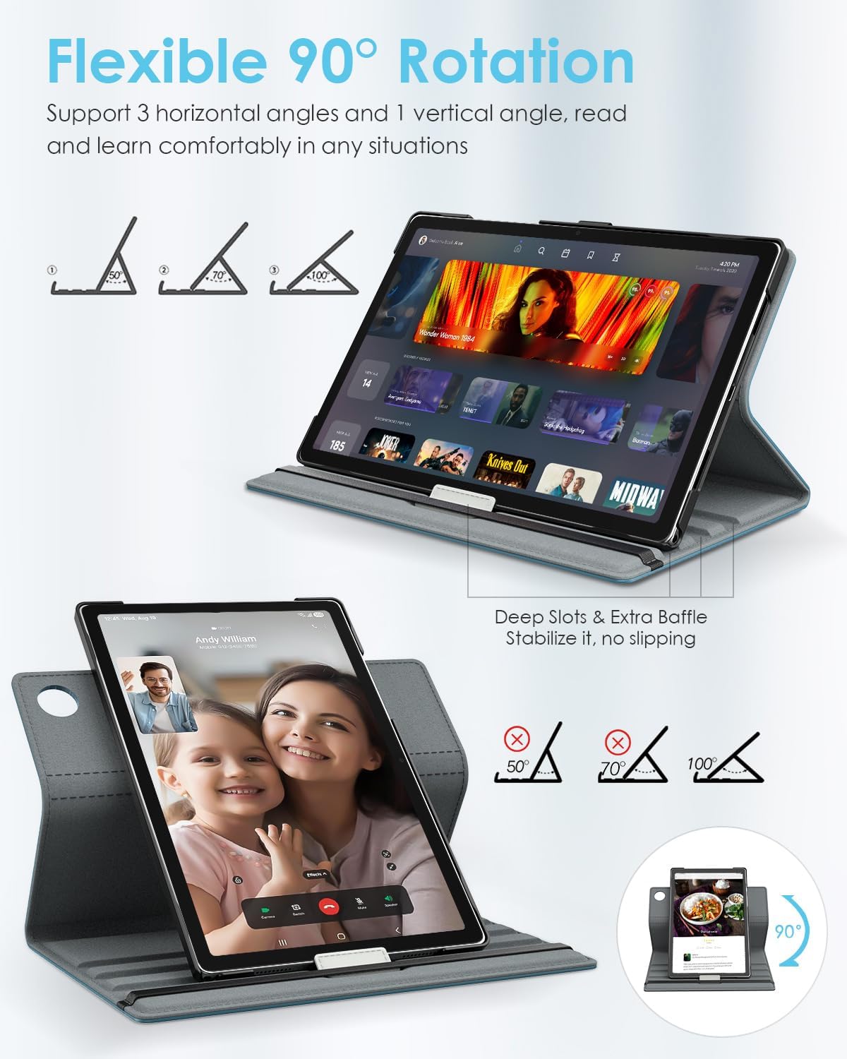 Detalle de TiMOVO Drehbare Hülle für Samsung Galaxy Tab A11+/A11 Plus 11 Zoll 2025 — Denim Blau, 90° Stand, Auto Sleep/Wake