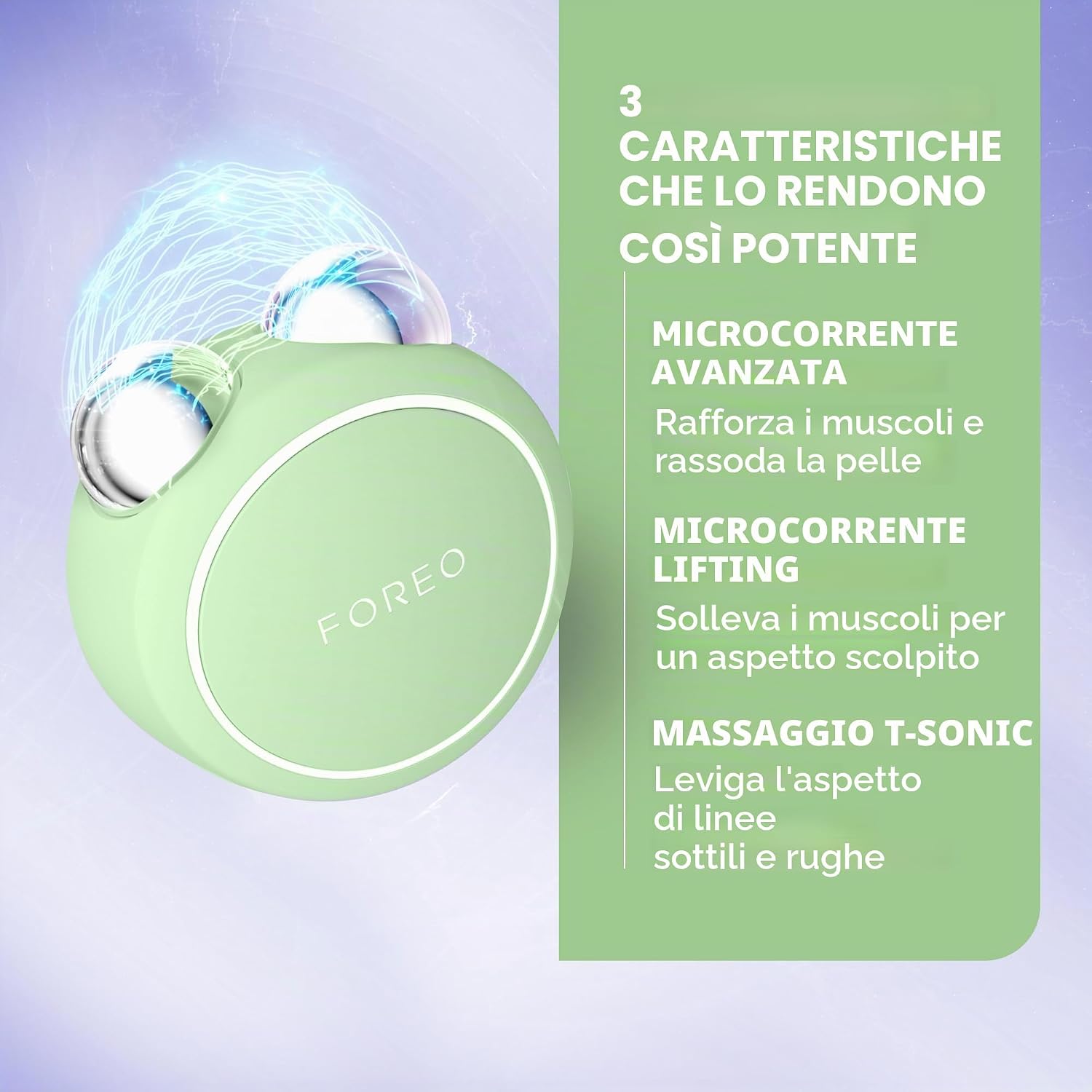 Detalle de Foreo Bear 2 Go massaggiatore viso lifting a microcorrente (pistacchio) compatto da viaggio