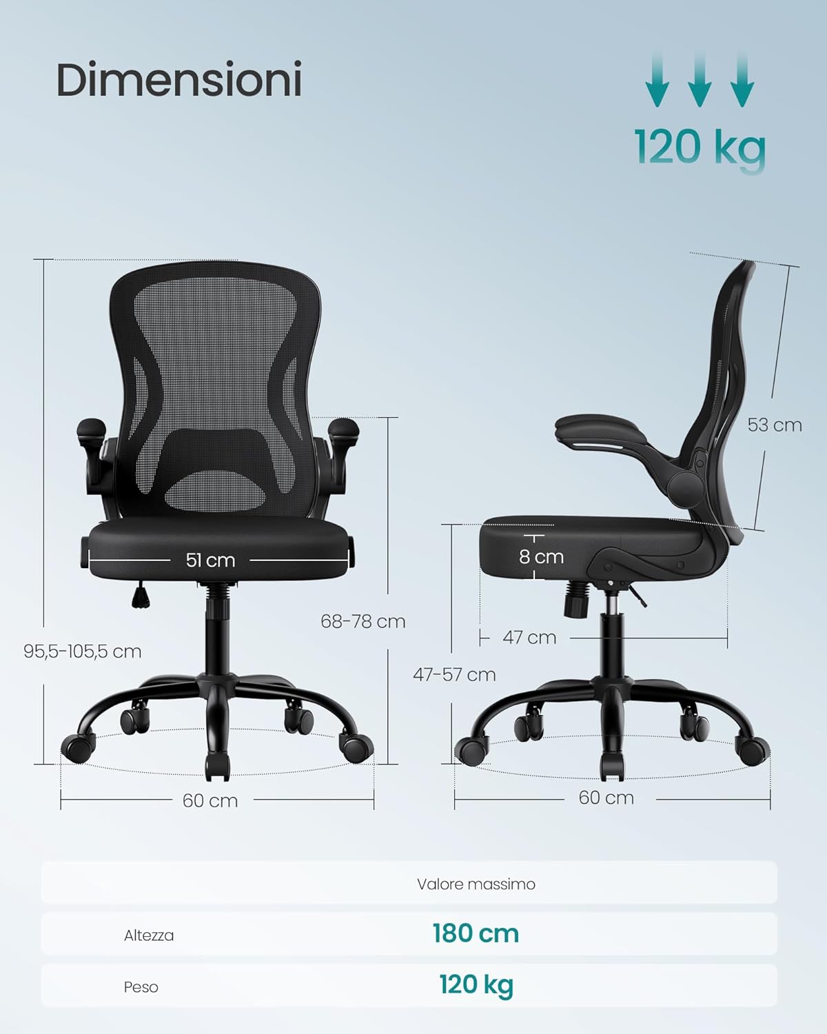 Thumbnail 2 de SONGMICS OBN042BH02 sedia ufficio ergonomica con rete, supporto lombare adattivo e funzione oscillante