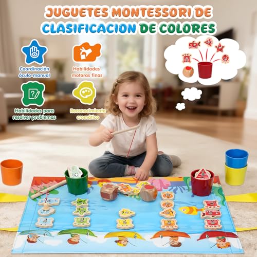 Thumbnail 1 de Lubolee Juguetes Niños 2-4 Años: Juego de Pesca Montessori en Madera con Animales Marinos y Alfombra de Almacenamiento