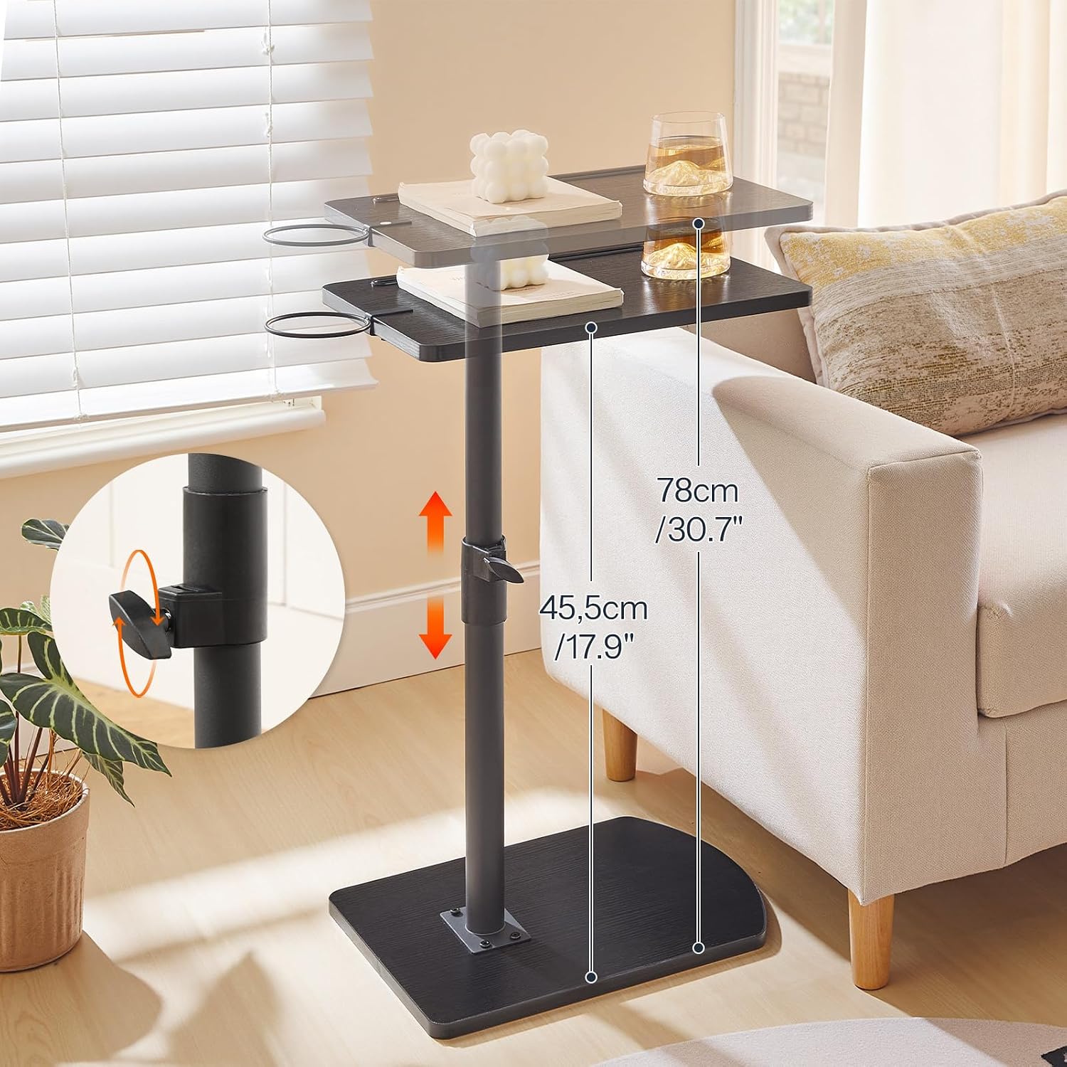 Detalle 2 de HOOBRO EBB34SF01 C-vormige bijzettafel, verstelbaar en 360° draaibaar