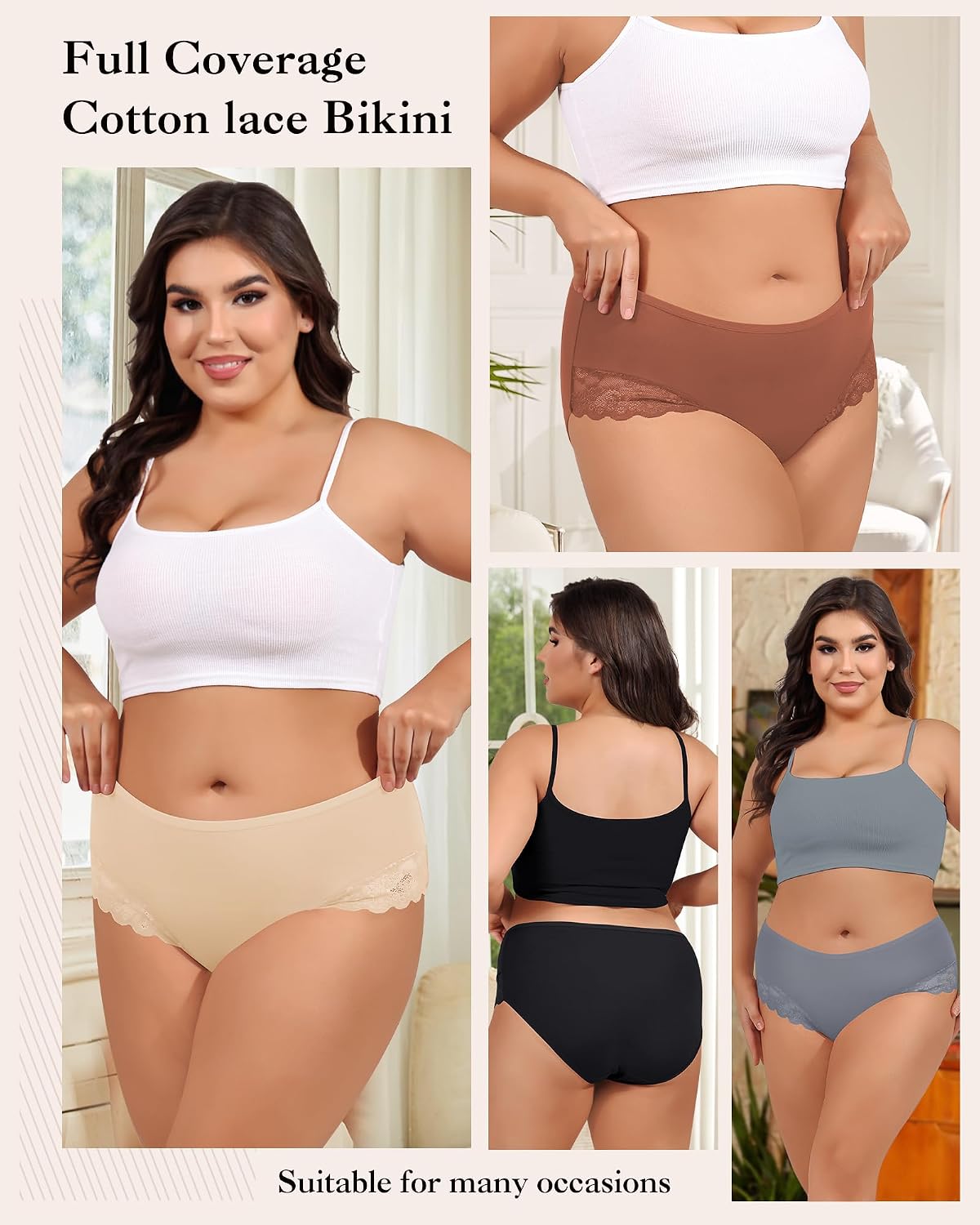 Detalle 2 de Culotte grande taille coton dentelle 6 lots