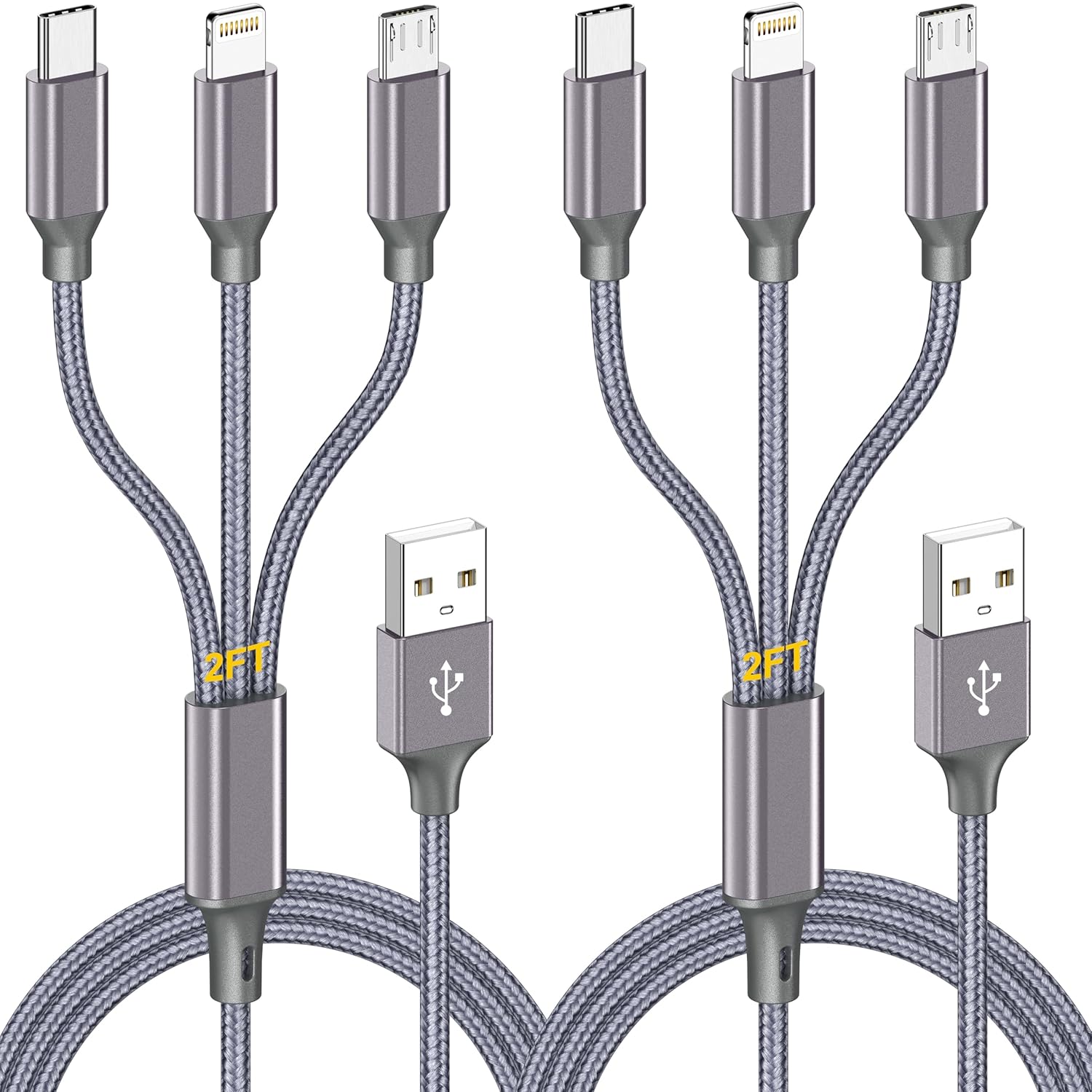 Thumbnail 6 de Multi Charging Cable (6ft 2-Pack) 3-in-1 USB Charger Cord for Type-C, Micro USB, and Lightning Devices