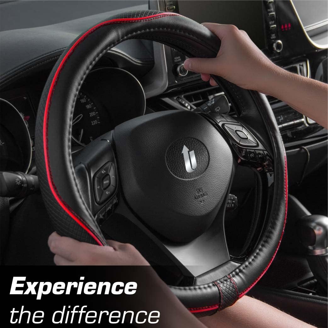Thumbnail 4 de Upgrade4cars Red & Black Leather Look Steering Wheel Cover – 14.5–15 inch Universal Fit