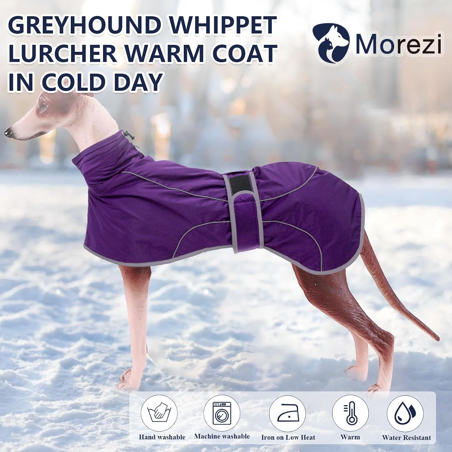 Thumbnail 1 de Morezi Greyhound Winter Coat, Whippet Coat with Padded Fleece Lining, Water-Resistant Dog Jacket in Purple (XXXLarge)