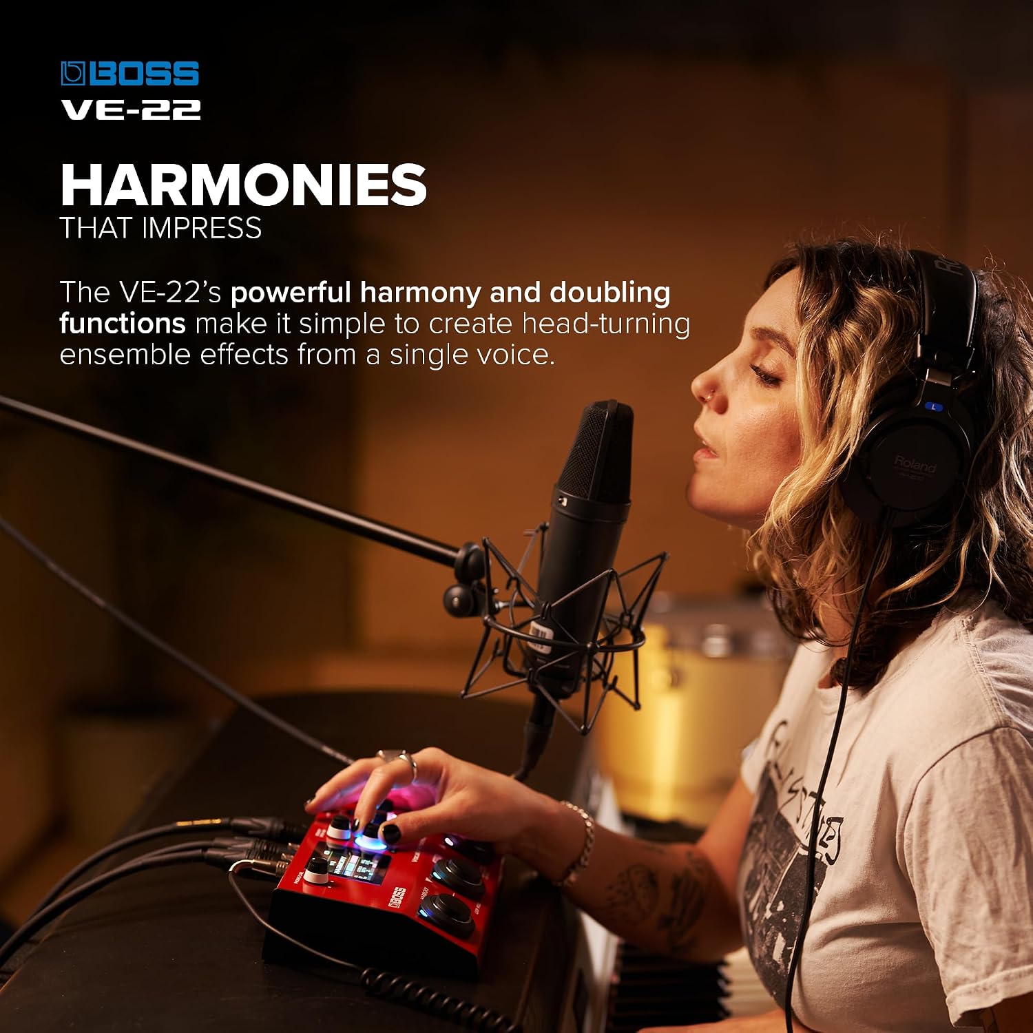 Detalle 2 de BOSS VE-22 Vocal Performer Vocal Effects Processor with Harmony, Doubling & USB-C