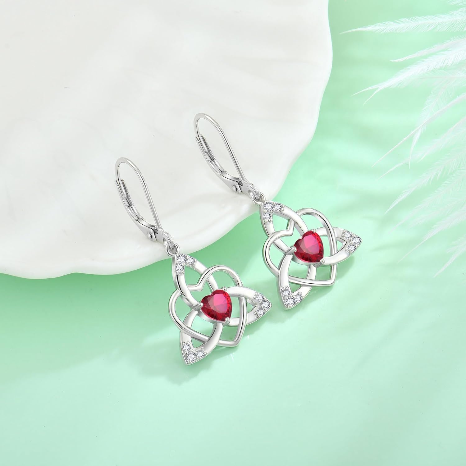 Thumbnail 4 de FJ Herz Keltischer Knoten Ohrringe für Damen aus 925 Sterling Silber mit Geburtsstein