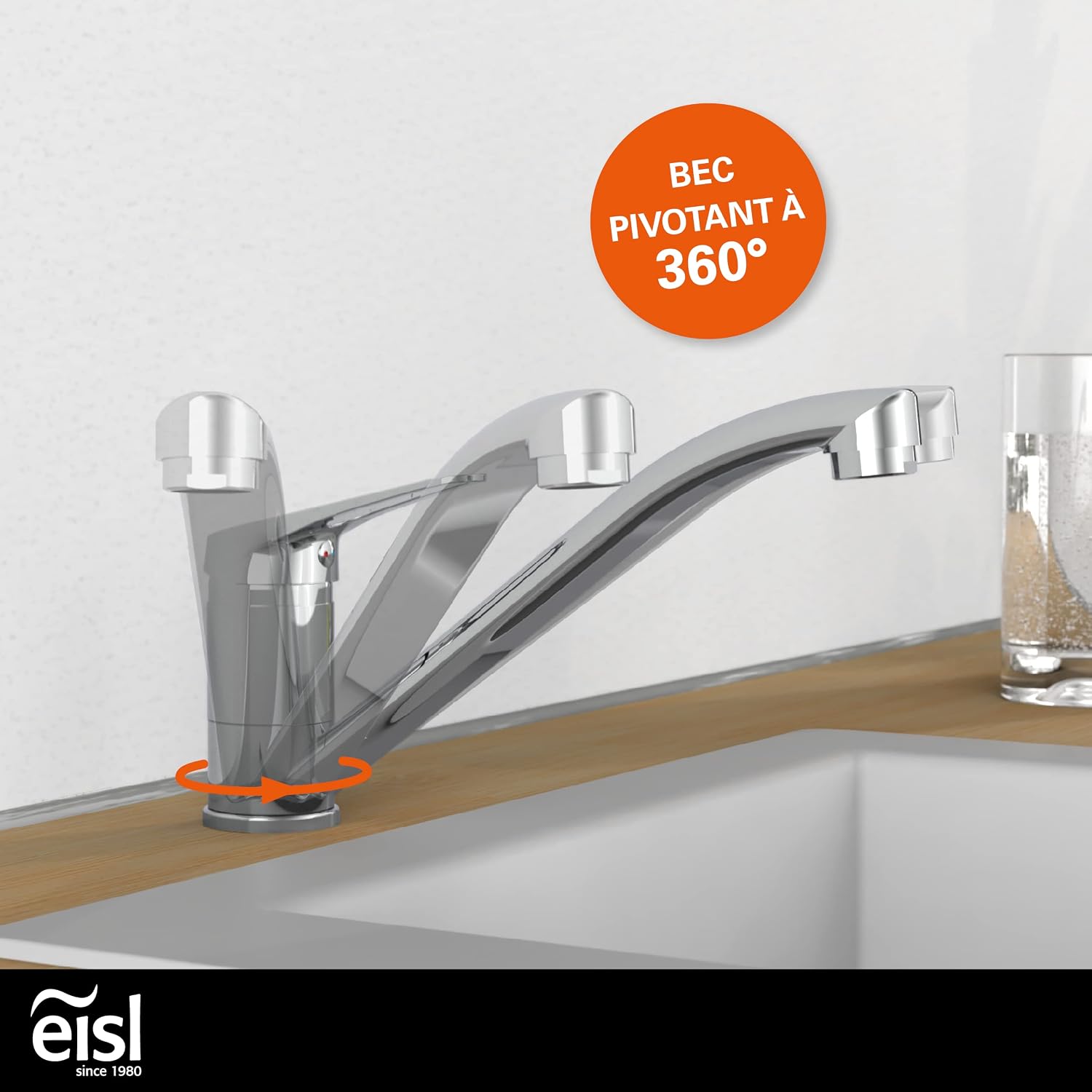 Thumbnail 1 de EISL Speed NI182SCR – Robinet de cuisine chromé, pivot 360° pour double évier