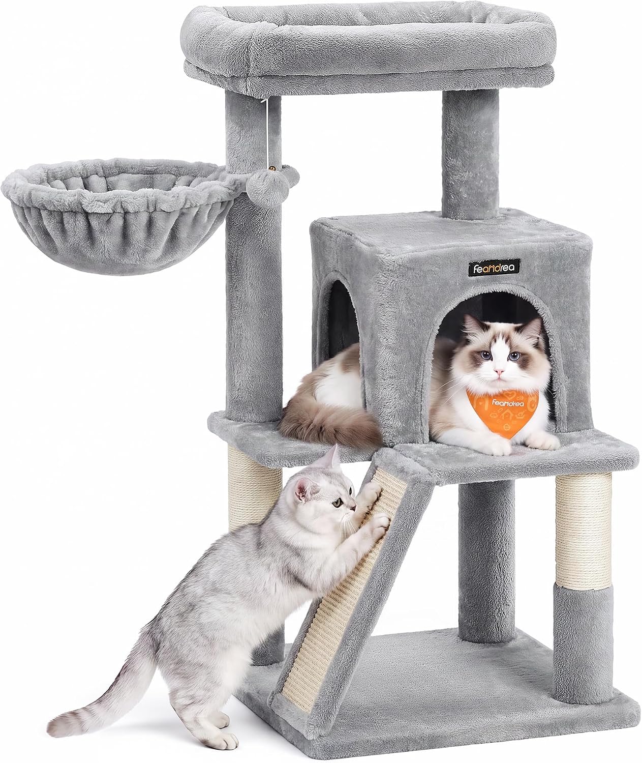 Detalle de Feandrea UPCT51W Cat Tree, 37.8-Inch Multi-Level Tower with Sisal Ramp