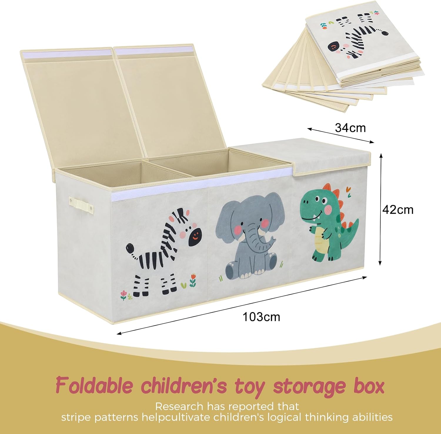 Detalle de ELUCHANG 147L Large Foldable Toy Storage Box – 103 x 34 x 42 cm, Beige