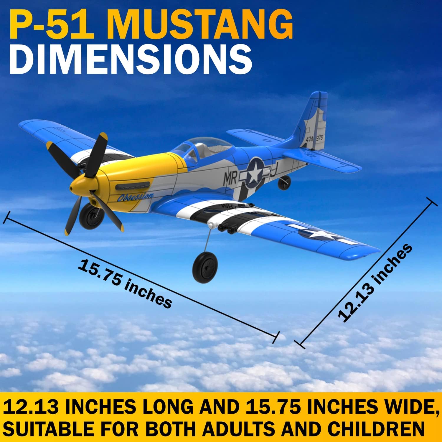 Detalle de LEAMBE 4 Channel RC Plane: Ready-to-Fly P51 Mustang with XPILOT Stabilization