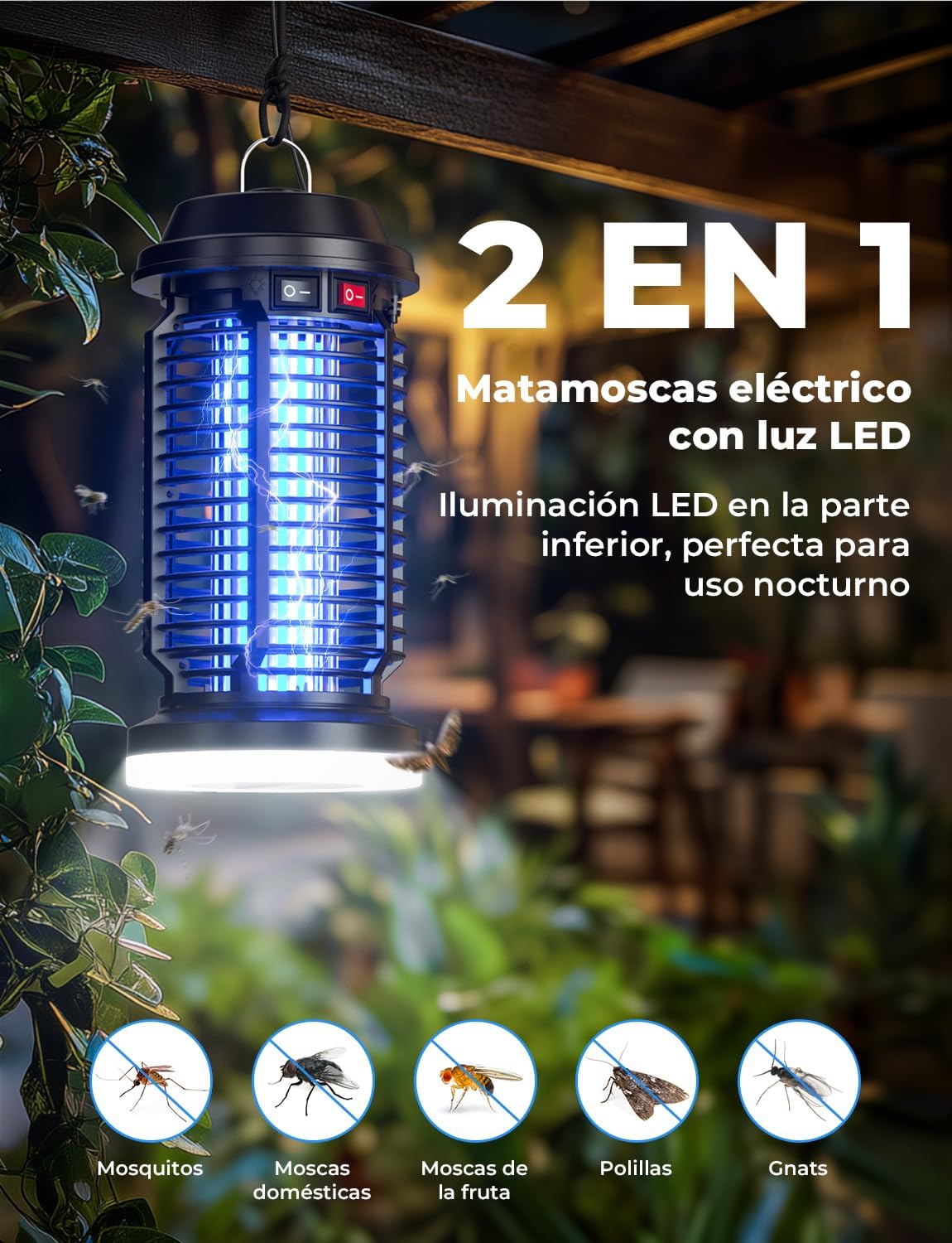 Detalle de YISSVIC Lámpara antimosquitos eléctrica 4200V + 15W UV 365 nm IPX4 (interior y exterior)