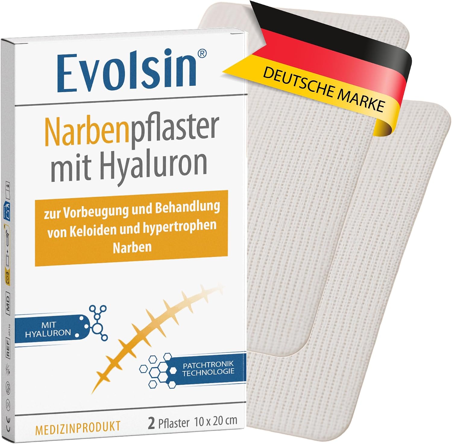 Detalle de Evolsin Narbenpflaster mit Hyaluron & Patchtronik – Für OP-Narben, Kaiserschnitt, Keloide & hypertrophe Narben