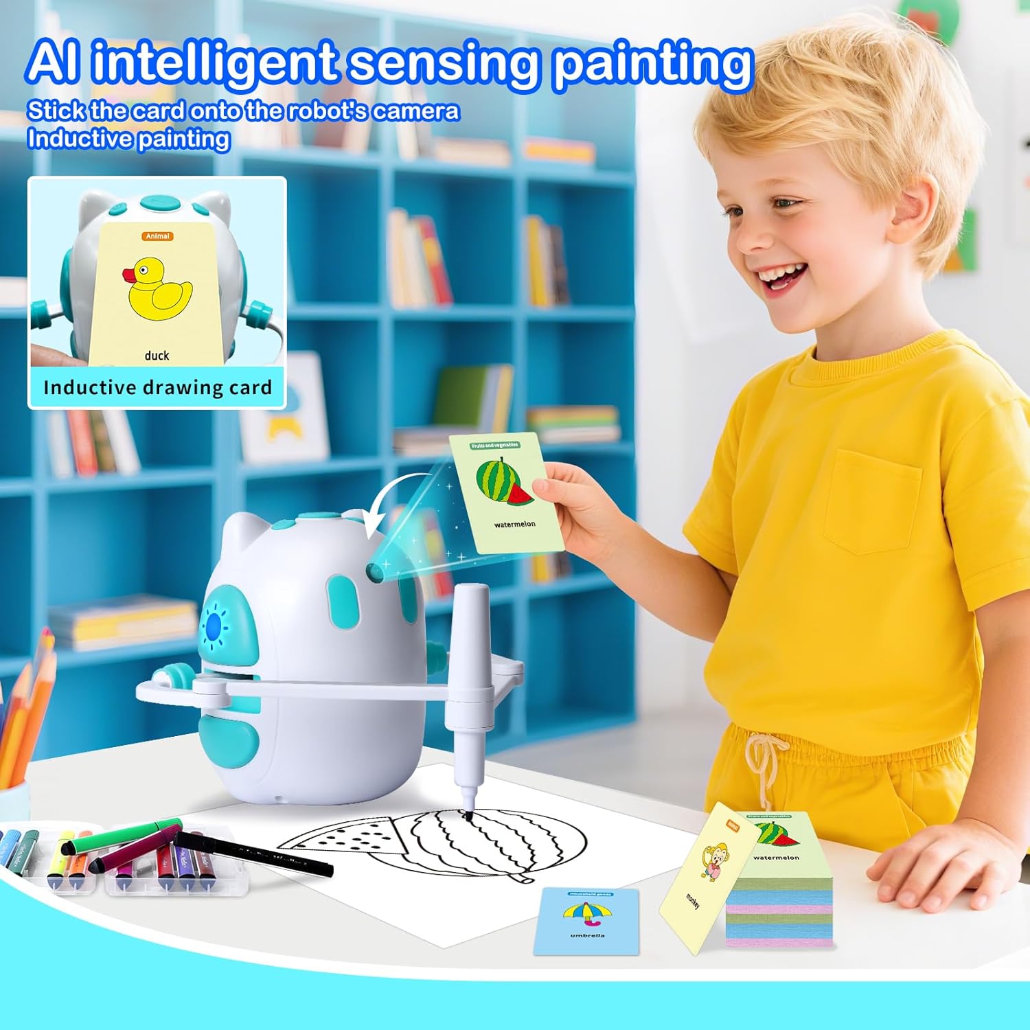 Detalle de Zeichenroboter für Kinder – 150 Lernkarten, Sprachführung, Montessori-Lernset (3–8 Jahre)