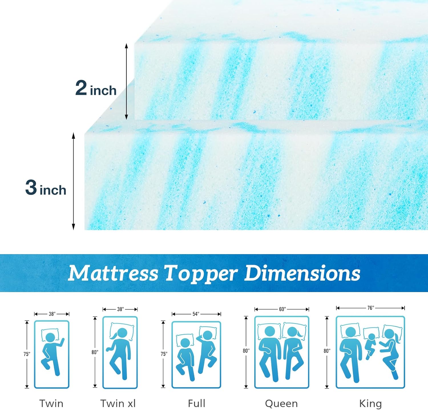 Detalle de Sweetcrispy 3 Inch Memory Foam Gel Infused Mattress Topper, Full Size