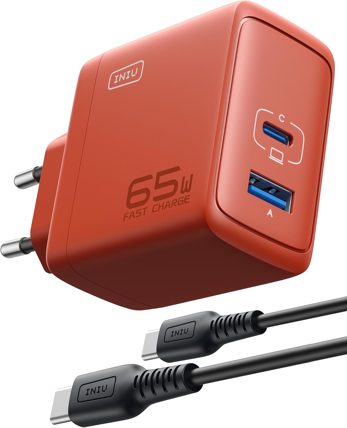 Detalle de INIU 65W Chargeur USB C GaN II — 2 ports (USB‑C + USB‑A), rapide et compact