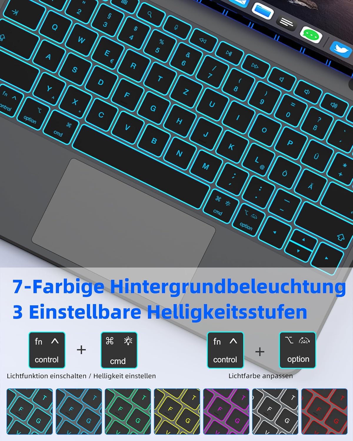 Thumbnail 6 de Bettdow Tastaturhülle 13 Zoll für iPad Air M2/M3/M4 & 12,9" iPad Pro – Leichte Aluminiumlegierung, schwebendes Design, Trackpad