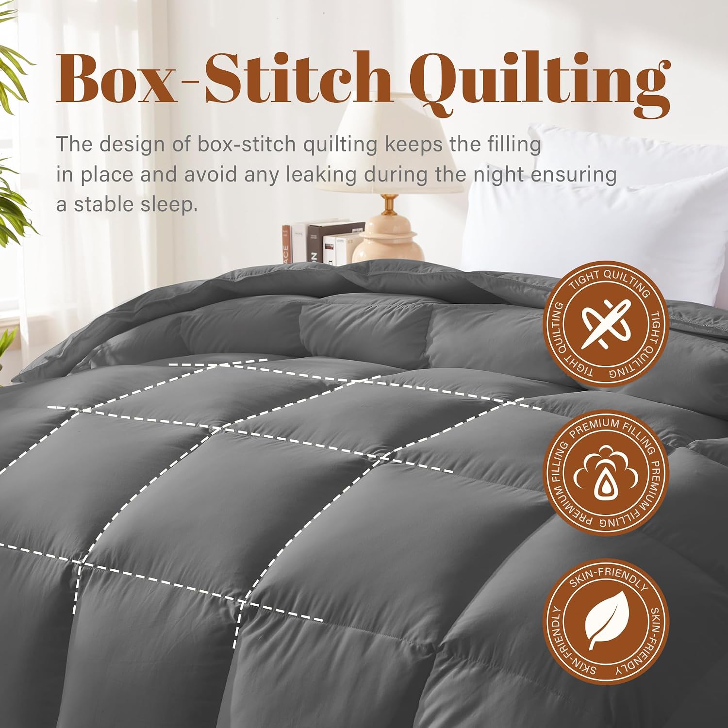 Detalle 2 de Cosybay Queen Feather and Down Fiber Comforter Insert, Cotton Shell, Medium Warmth