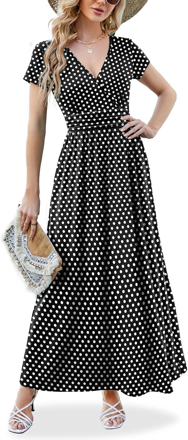 Detalle de ANRILITA Maxi Dress for Women 2026 Wrap V-Neck Empire Waist with Pockets