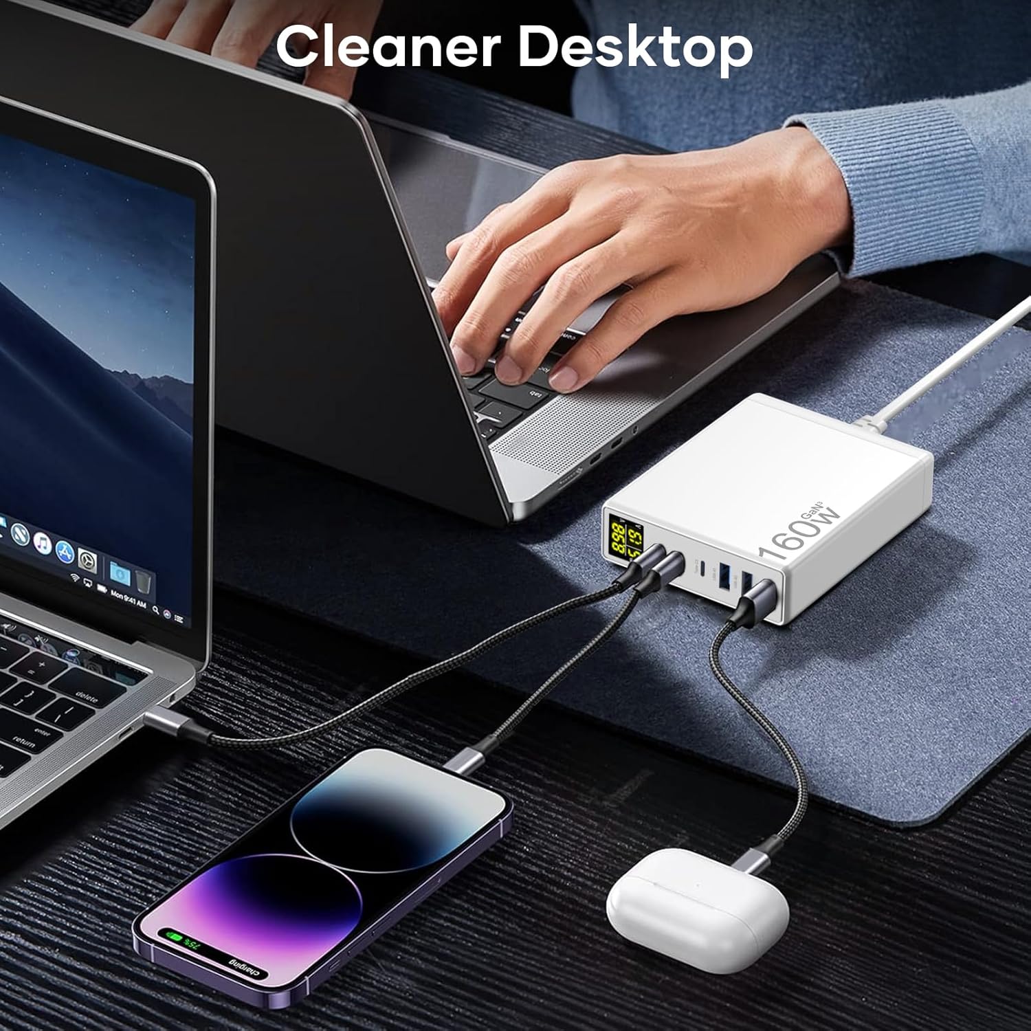 Thumbnail 7 de Cargador GaN 160W 6 puertos USB-C/A LED ⚡