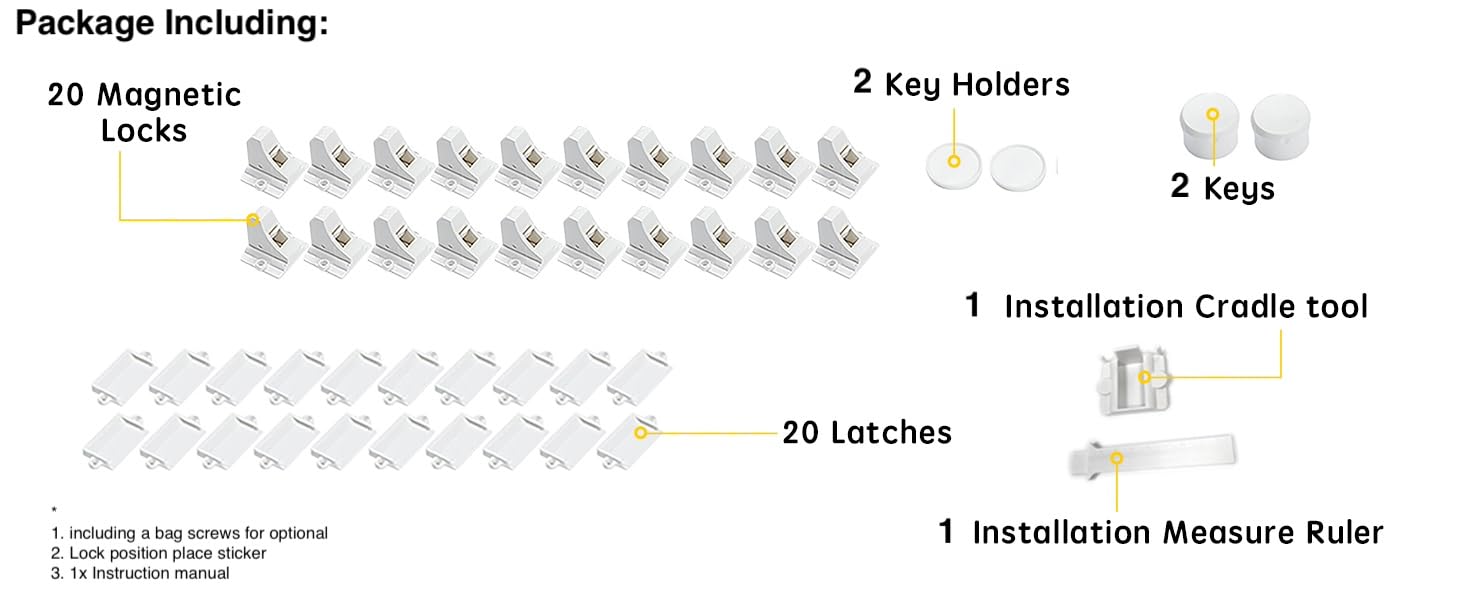 Thumbnail 1 de Vmaisi 20 Pack Magnetic Cabinet Locks with 2 Keys